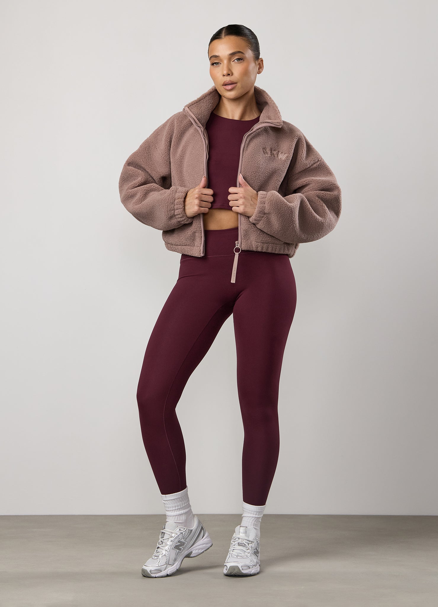 Gym King Cropped Borg Full Zip - Fawn
