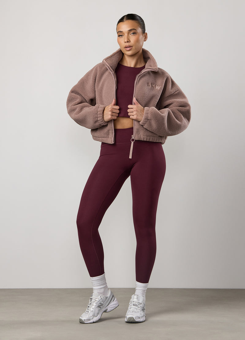 Gym King Cropped Borg Full Zip - Fawn