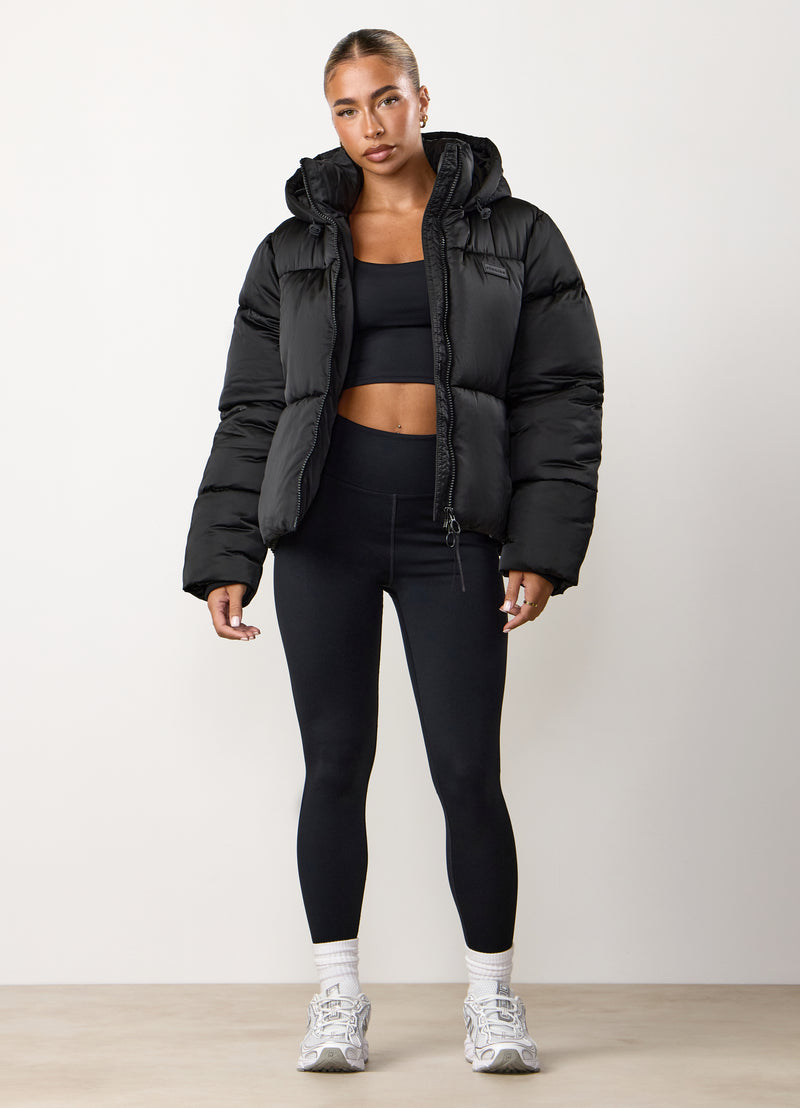 Gym King Cropped Padded Jacket - Hi-Shine Black