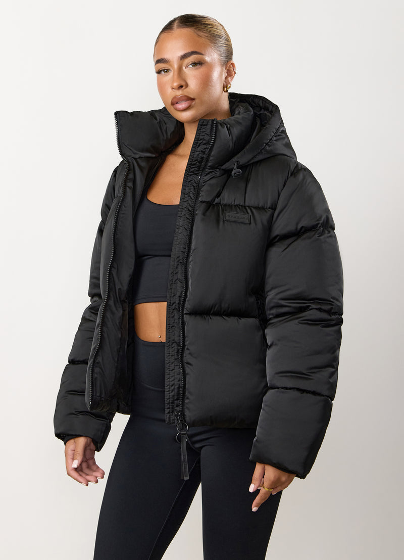 Gym King Cropped Padded Jacket - Hi-Shine Black