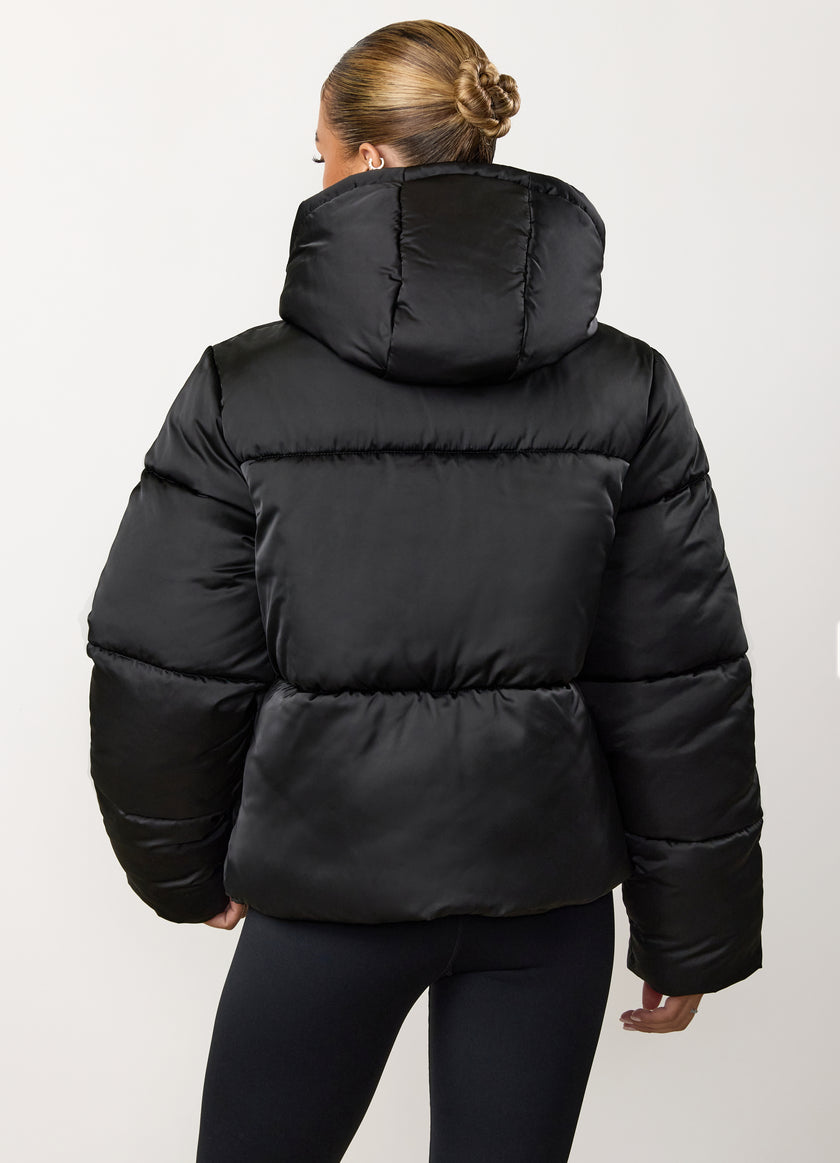 Gym King Cropped Padded Jacket - Hi-Shine Black
