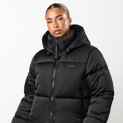 Gym King Cropped Padded Jacket - Hi-Shine Black