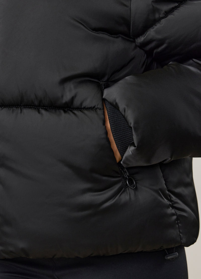 Gym King Cropped Padded Jacket - Hi-Shine Black