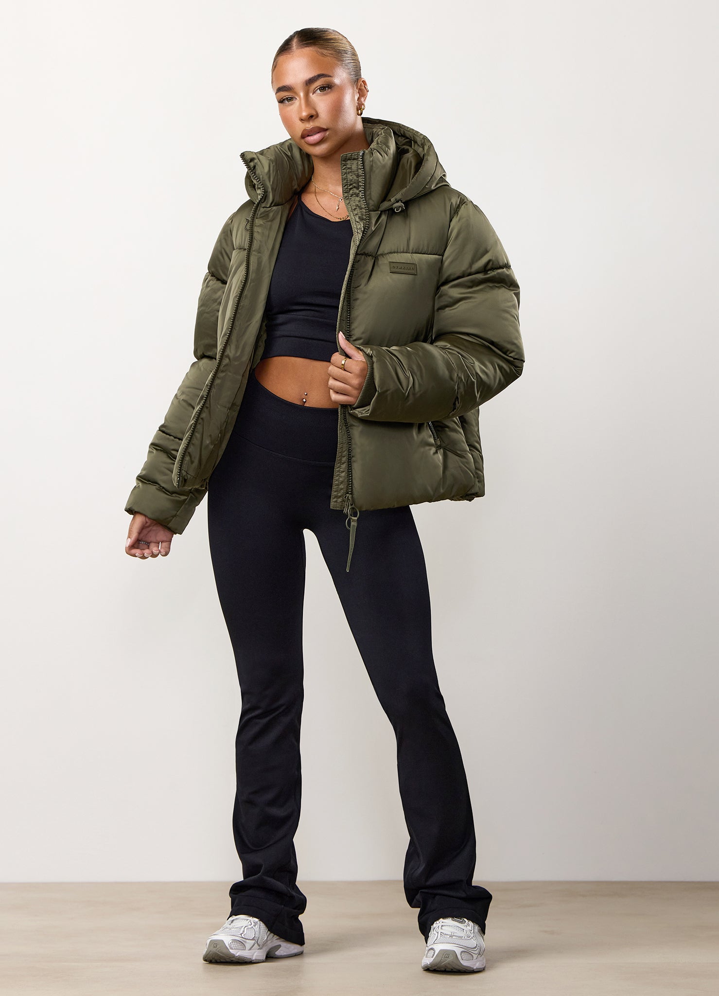 Gym King Cropped Padded Jacket - Iridescent Khaki