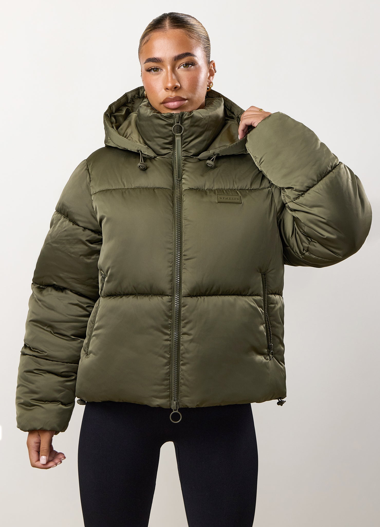 Gym King Cropped Padded Jacket - Iridescent Khaki