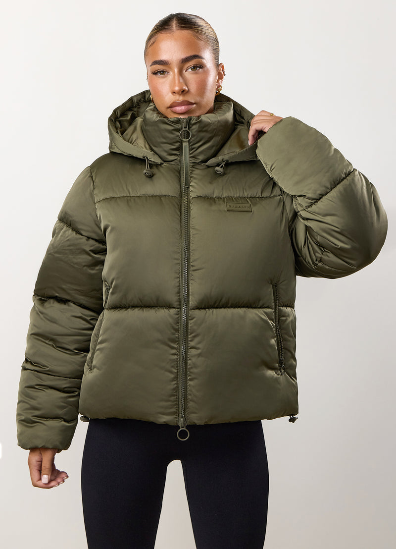 Gym King Cropped Padded Jacket - Iridescent Khaki