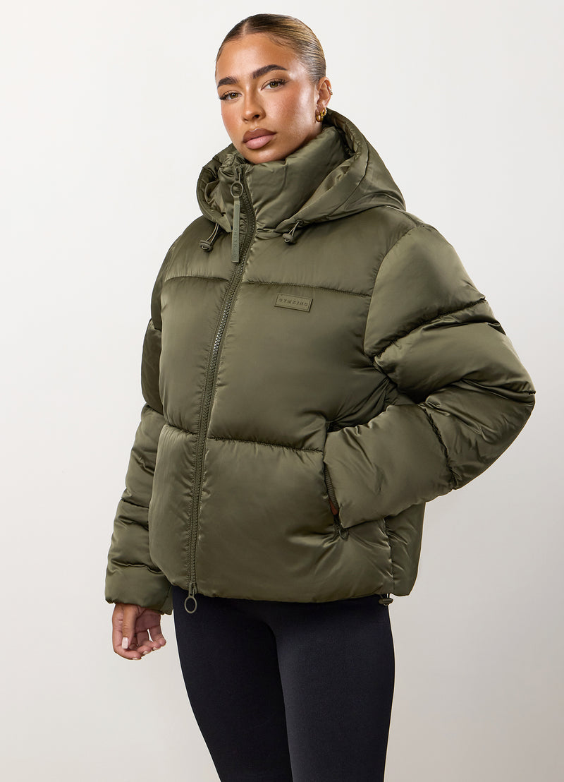 Gym King Cropped Padded Jacket - Iridescent Khaki