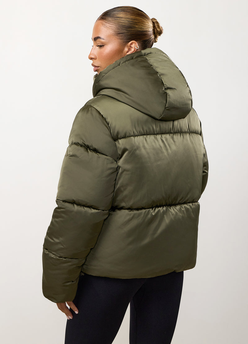 Gym King Cropped Padded Jacket - Iridescent Khaki