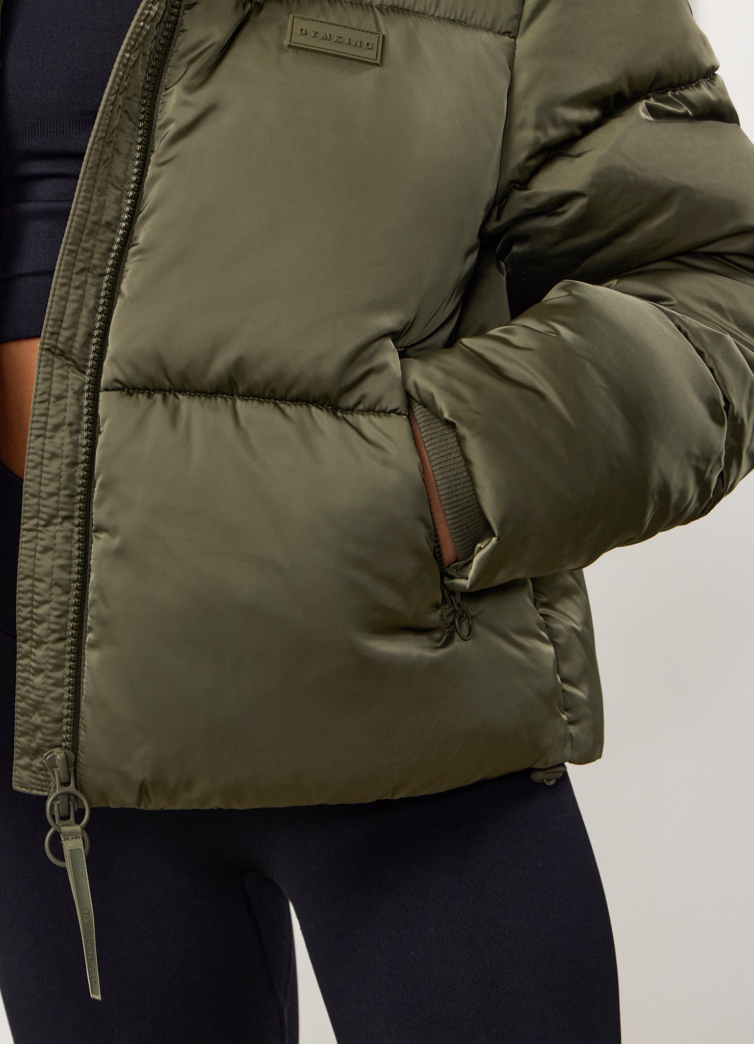 Gym King Cropped Padded Jacket - Iridescent Khaki