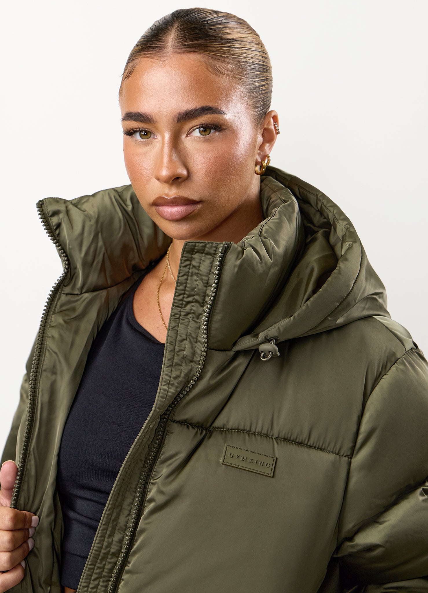 Gym King Cropped Padded Jacket - Iridescent Khaki