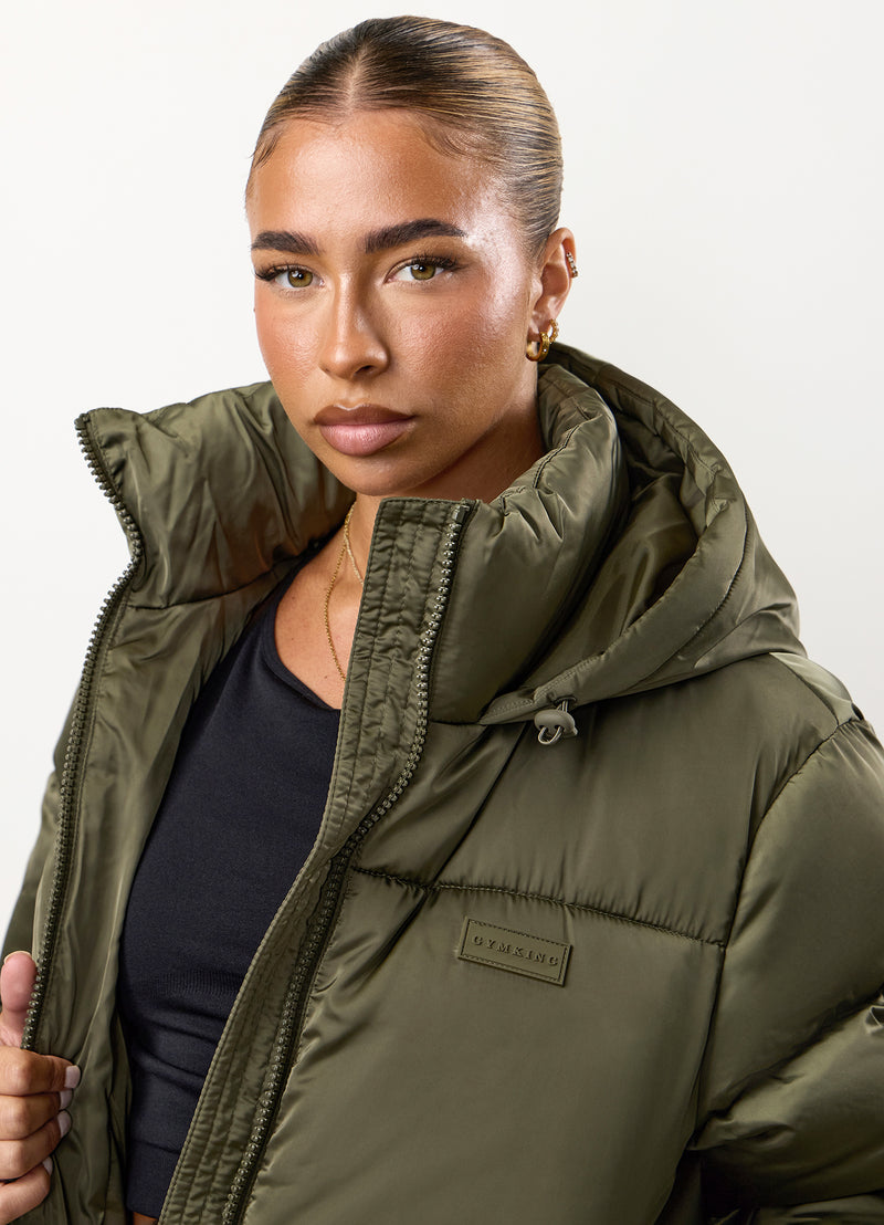 Gym King Cropped Padded Jacket - Iridescent Khaki
