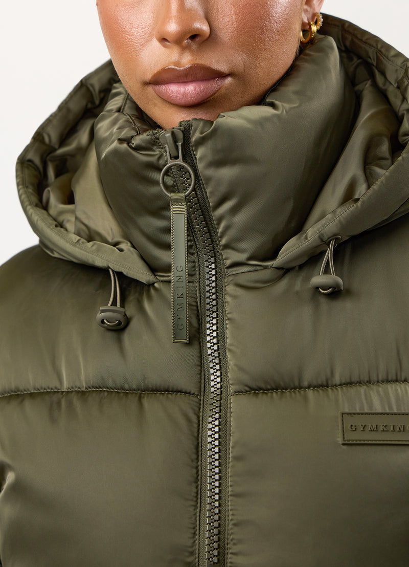 Gym King Cropped Padded Jacket - Iridescent Khaki
