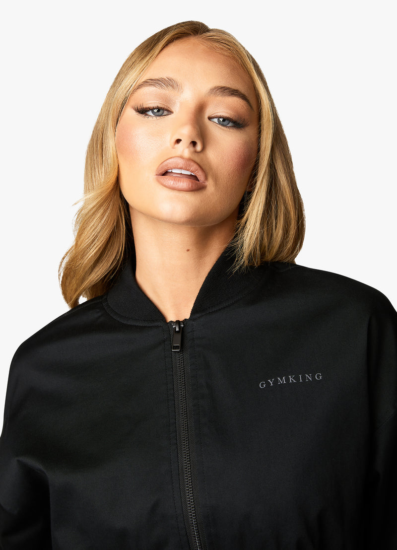 Gym King Cropped Woven Bomber - Black