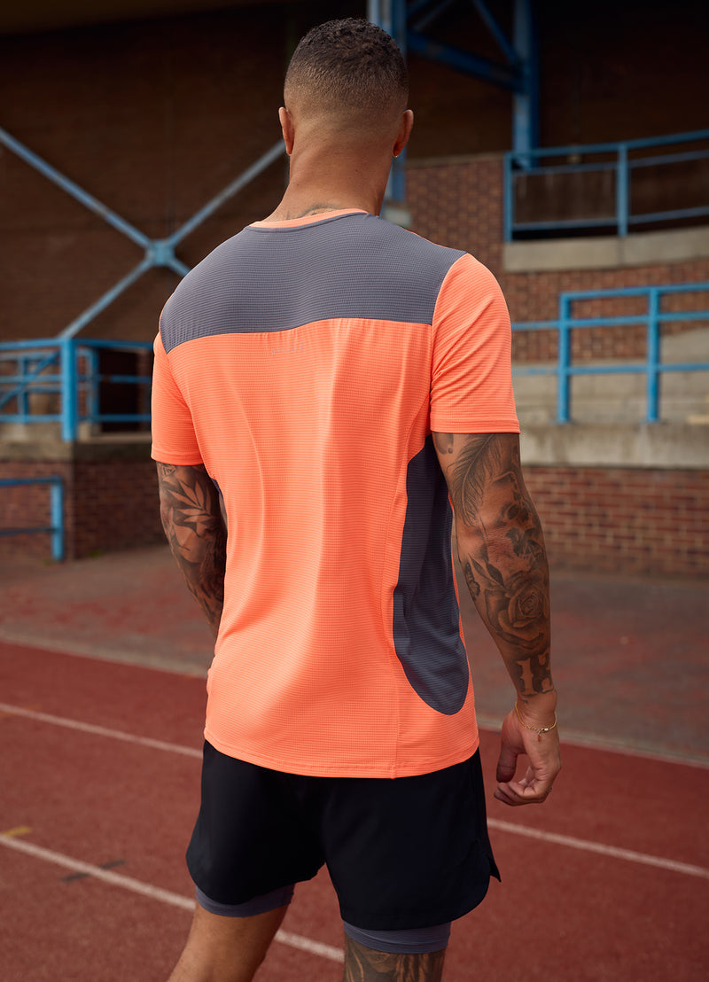 Gym King Progress Performance Tee - Hot Orange/Graphite