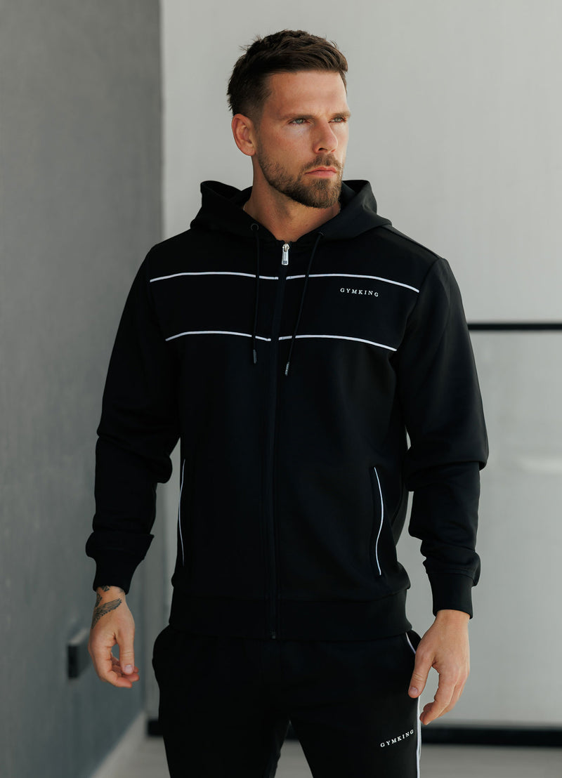 Gym King Core Piped Full Zip Hood - Black