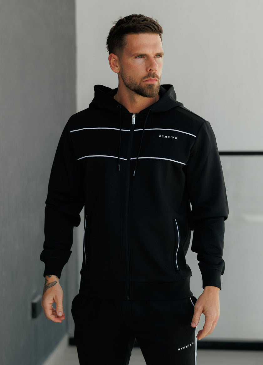 Gym King Core Piped Full Zip Hood - Black