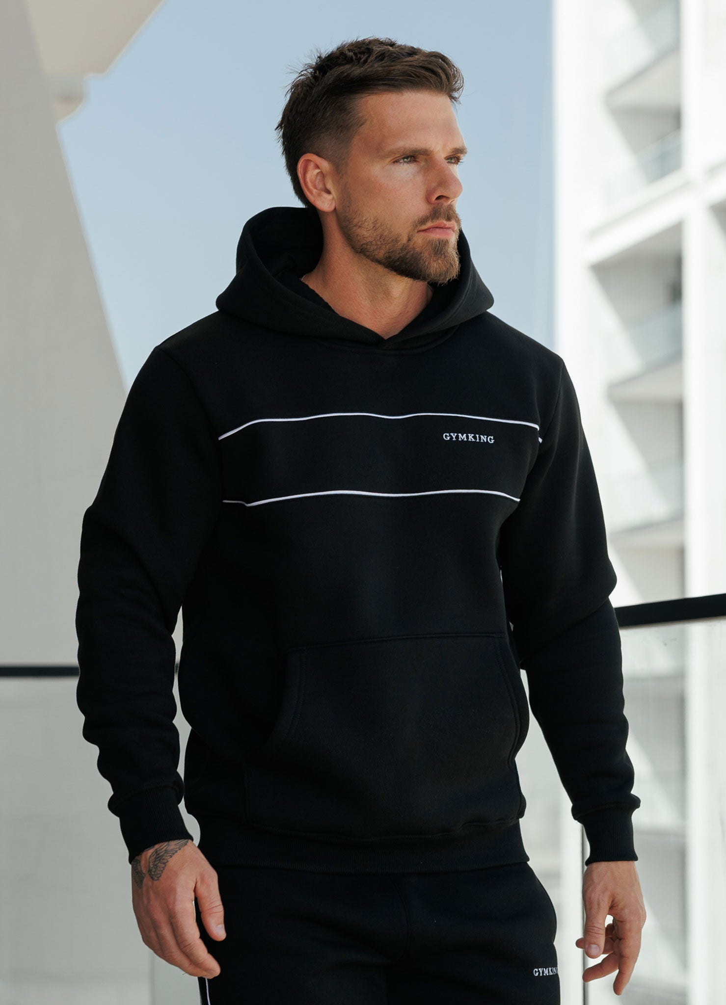 Gym King Core Piped Fleece Hoodie - Black