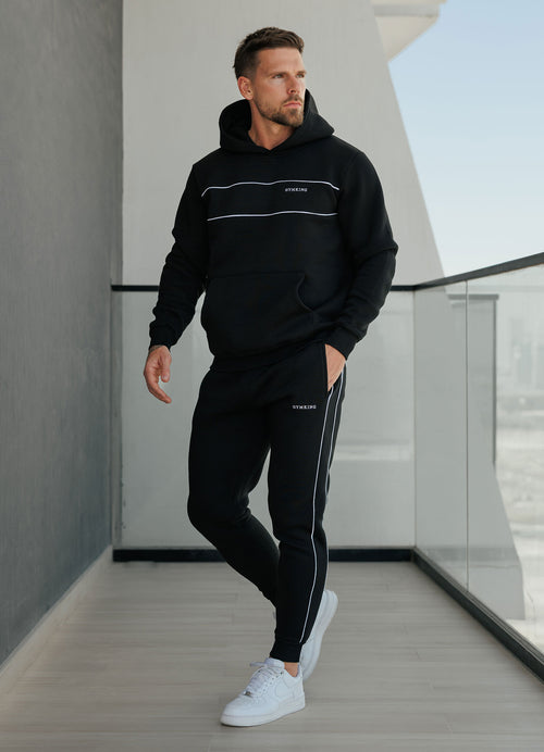 Gym King Core Piped Fleece Hood Tracksuit - Black