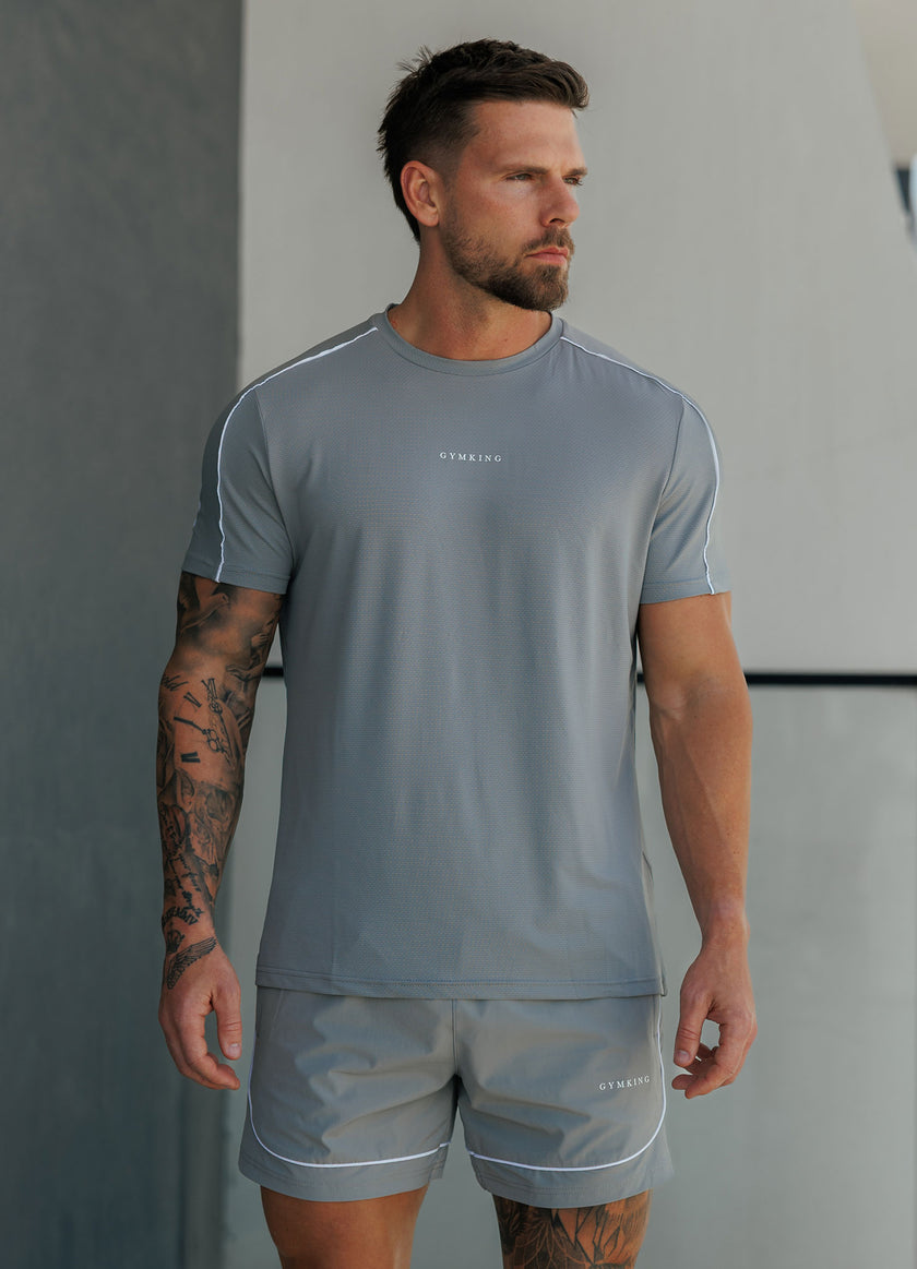 Gym King Core Piped Tee - Urban Grey