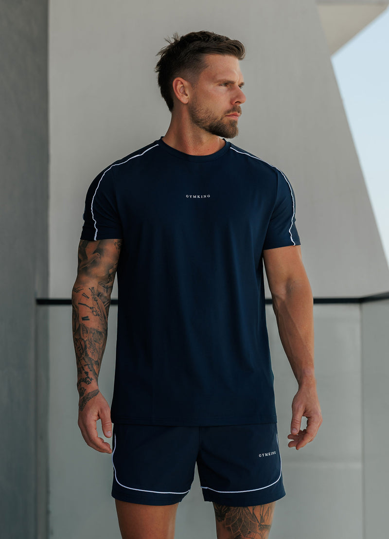 Gym King Core Piped Tee - Navy