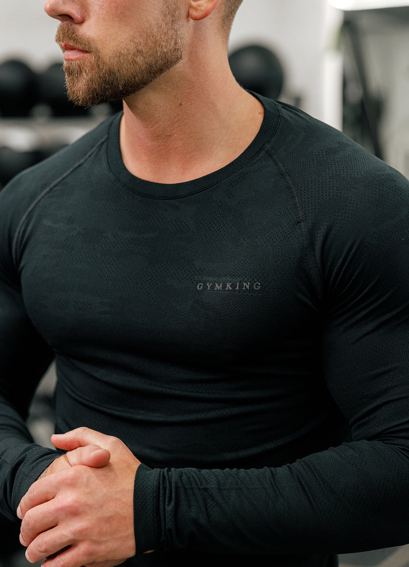 Gym King Debossed Camo Seamless LS Tee - Black