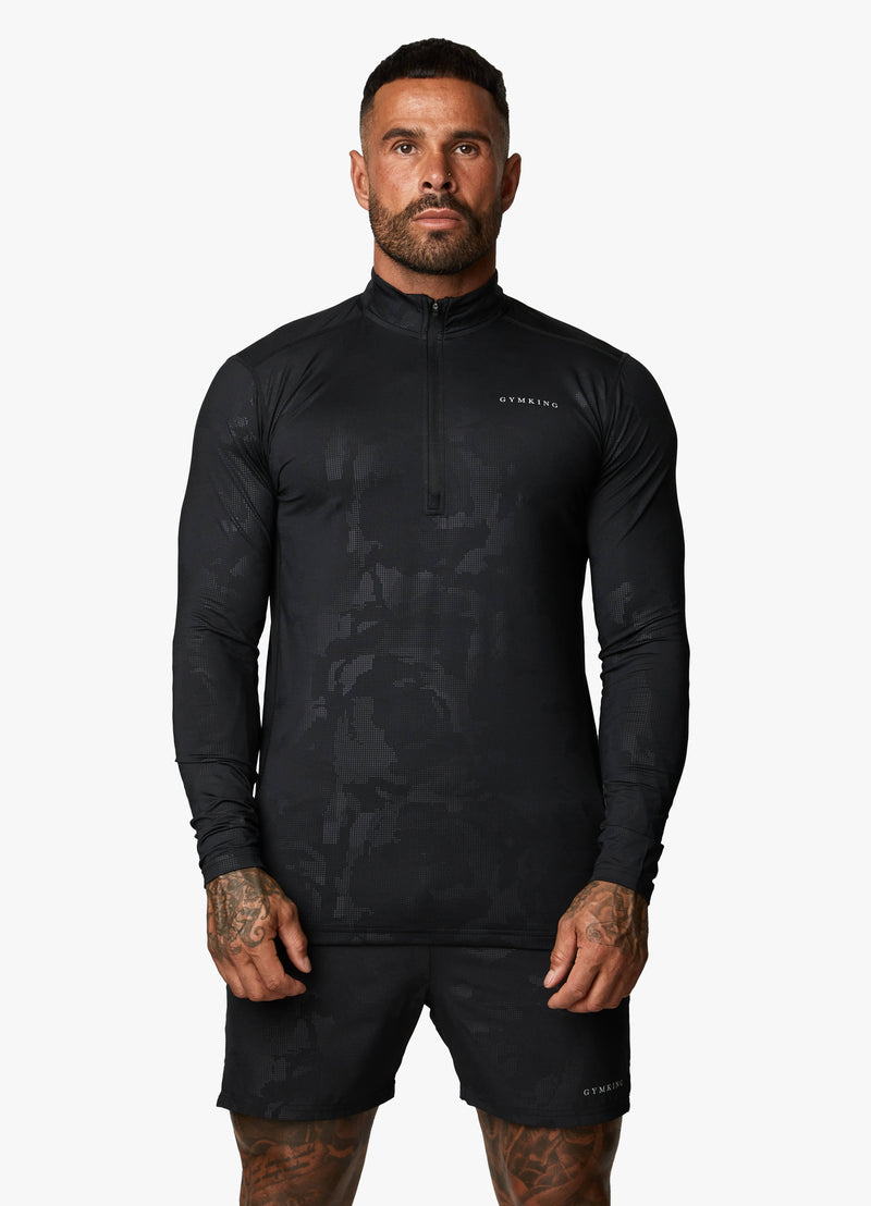 Gym King Debossed Camo 1/4 Zip Funnel - Black