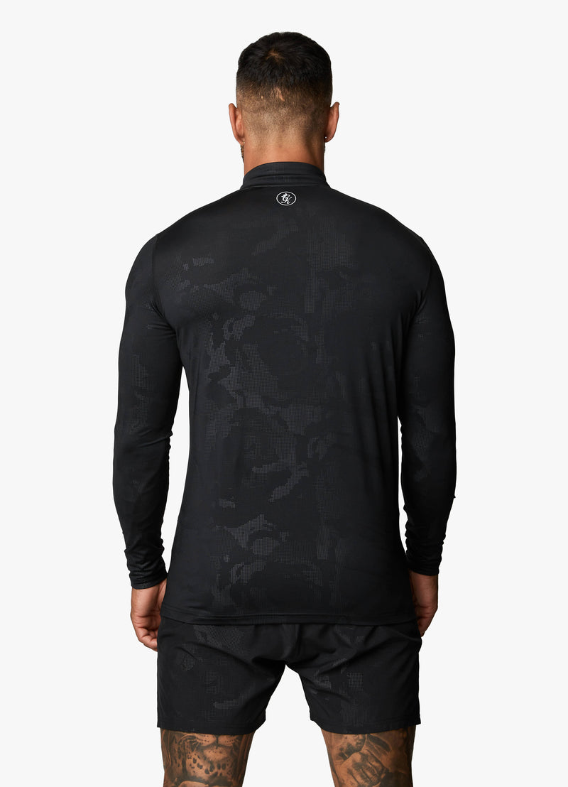 Gym King Debossed Camo 1/4 Zip Funnel - Black