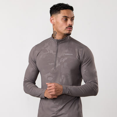 Gym King Debossed Camo 1/4 Zip Funnel - Rustic Taupe