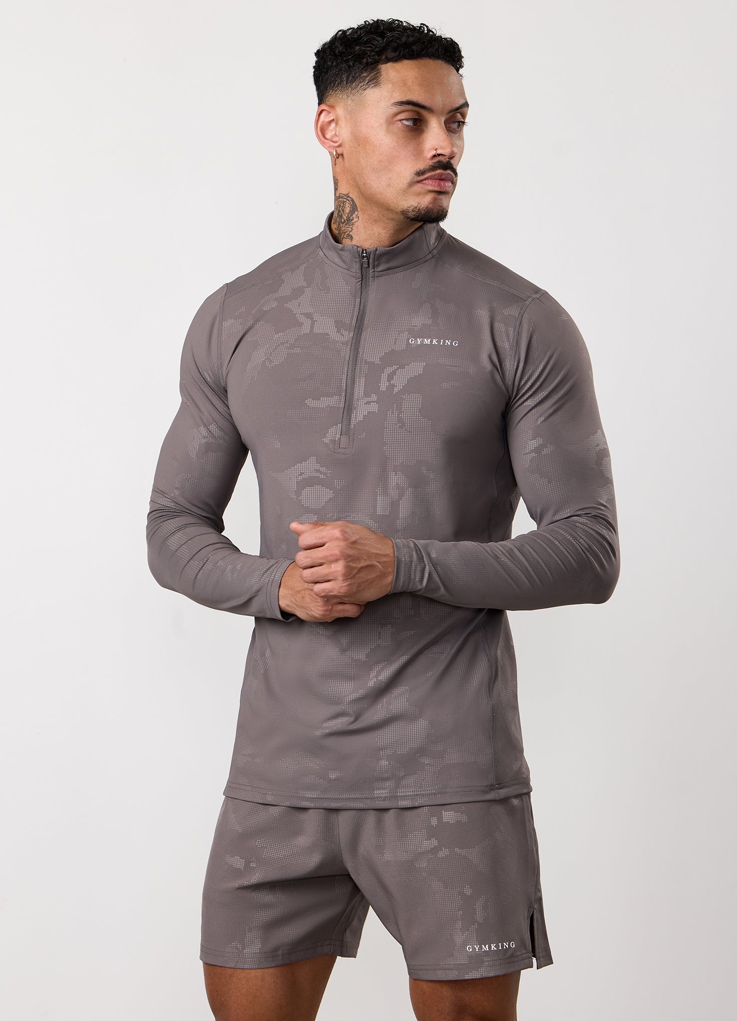 Gym King Debossed Camo 1/4 Zip Funnel - Rustic Taupe