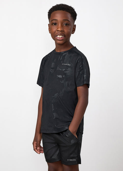 Gym King Older Kids Debossed Camo Tee - Black