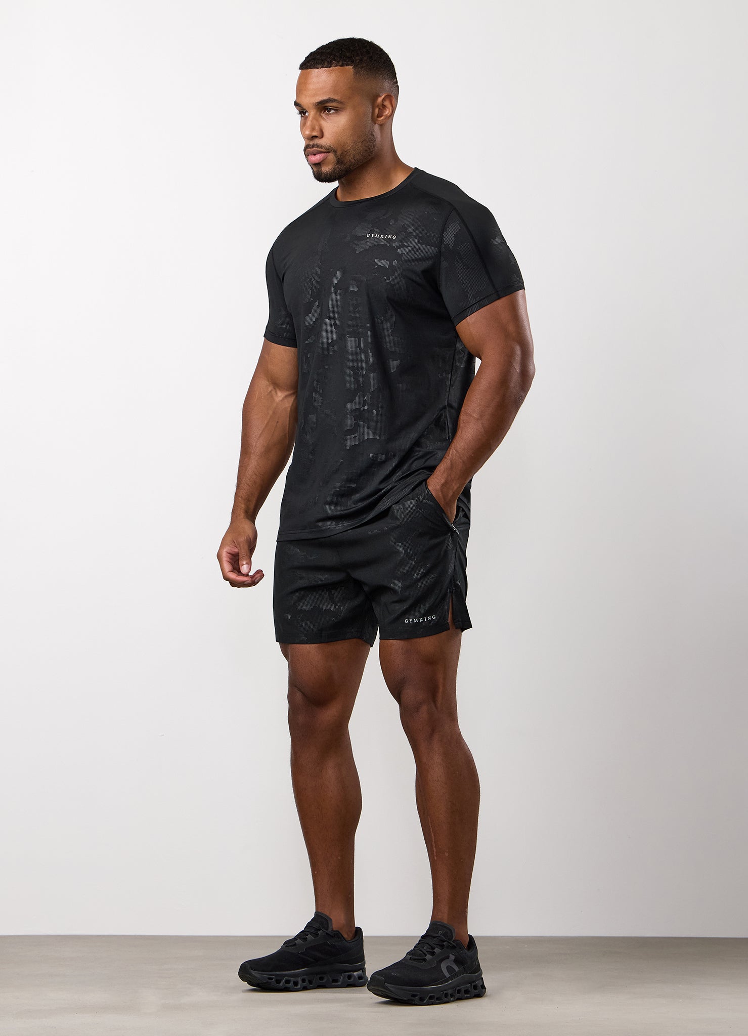 Gym King Debossed Camo SS Tee - Black