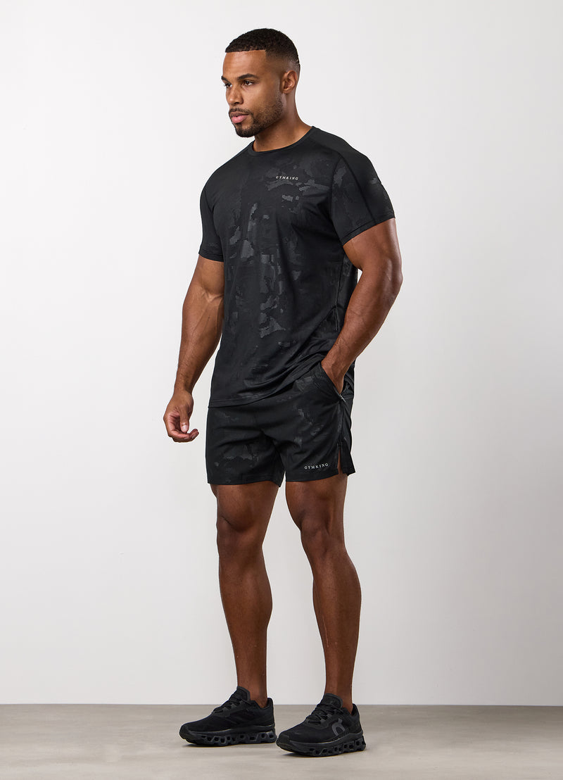 Gym King Debossed Camo SS Tee - Black