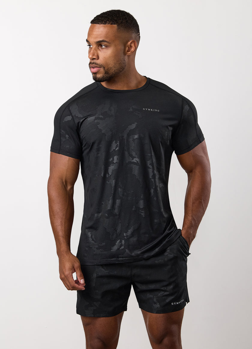 Gym King Debossed Camo SS Tee - Black