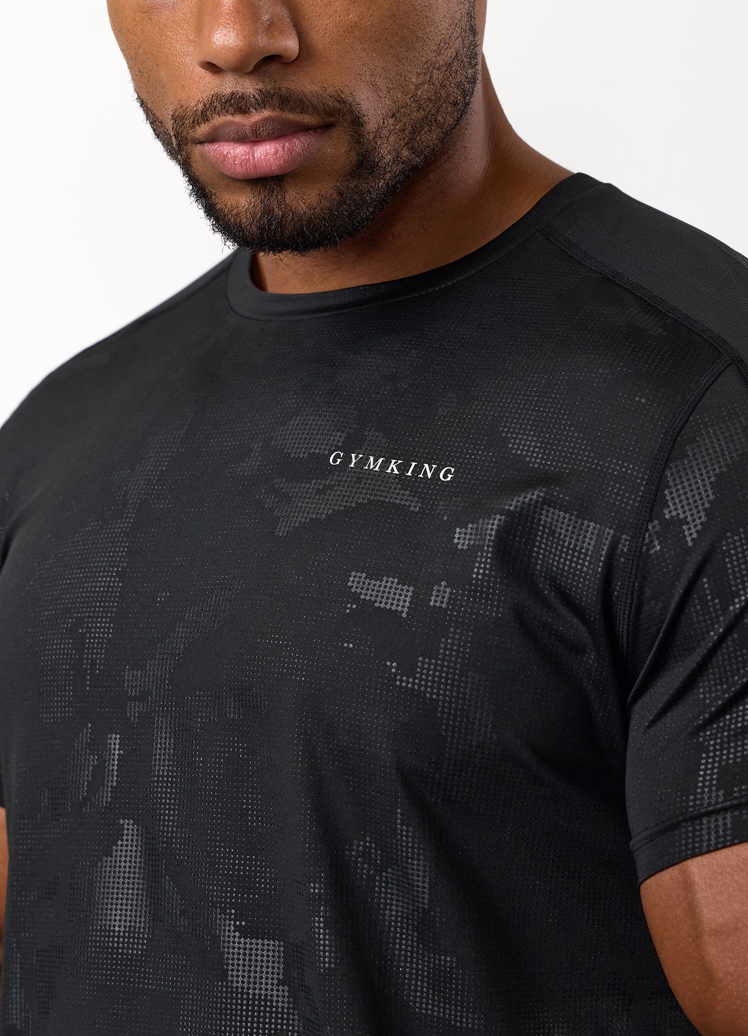 Gym King Debossed Camo SS Tee - Black