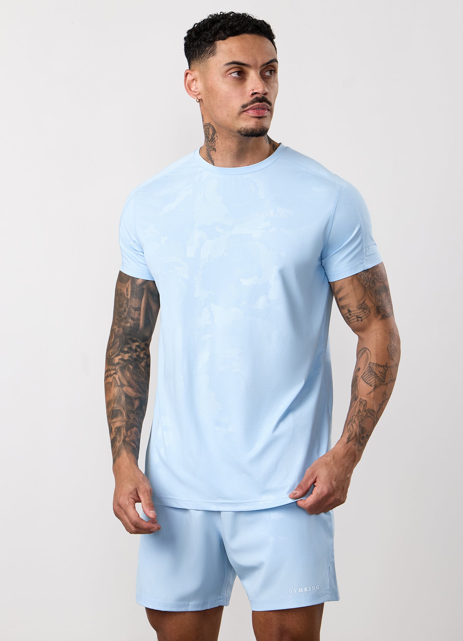 Gym King Debossed Camo T-Shirt - Blue Haze