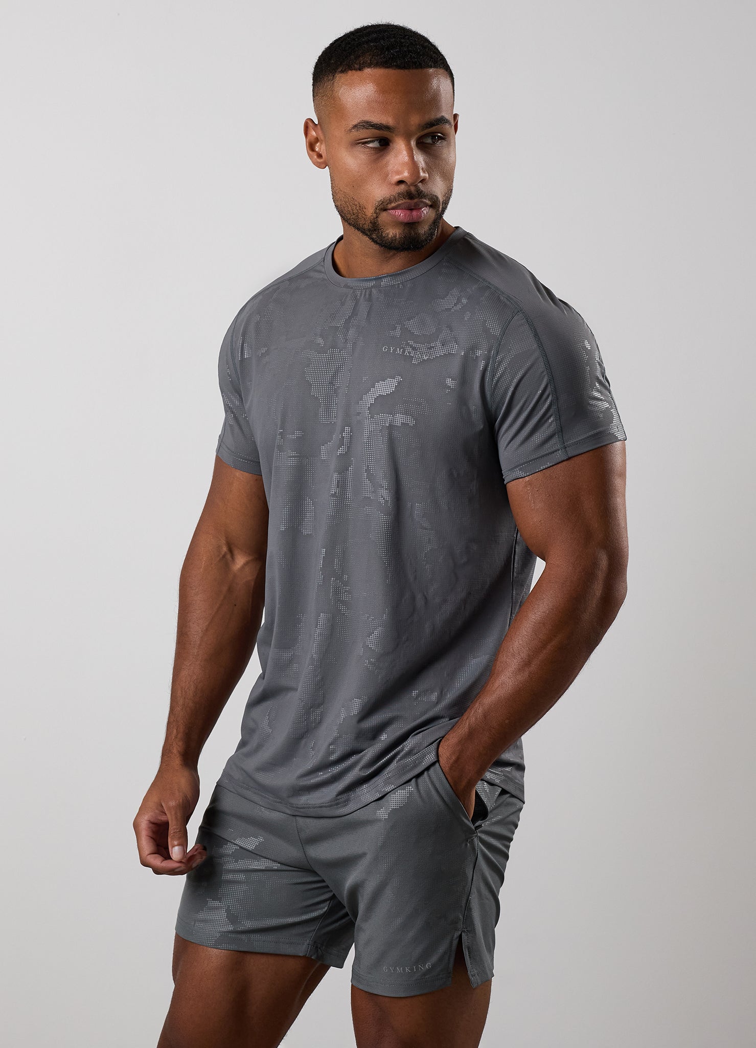Gym King Debossed Camo Tee - Gunmetal Grey