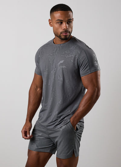 Gym King Debossed Camo Tee - Gunmetal Grey