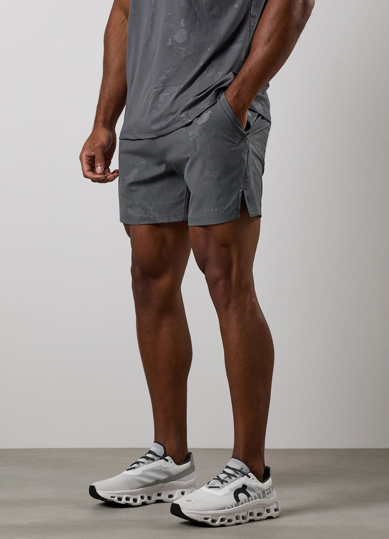 Gym King Debossed Camo Short - Gunmetal Grey