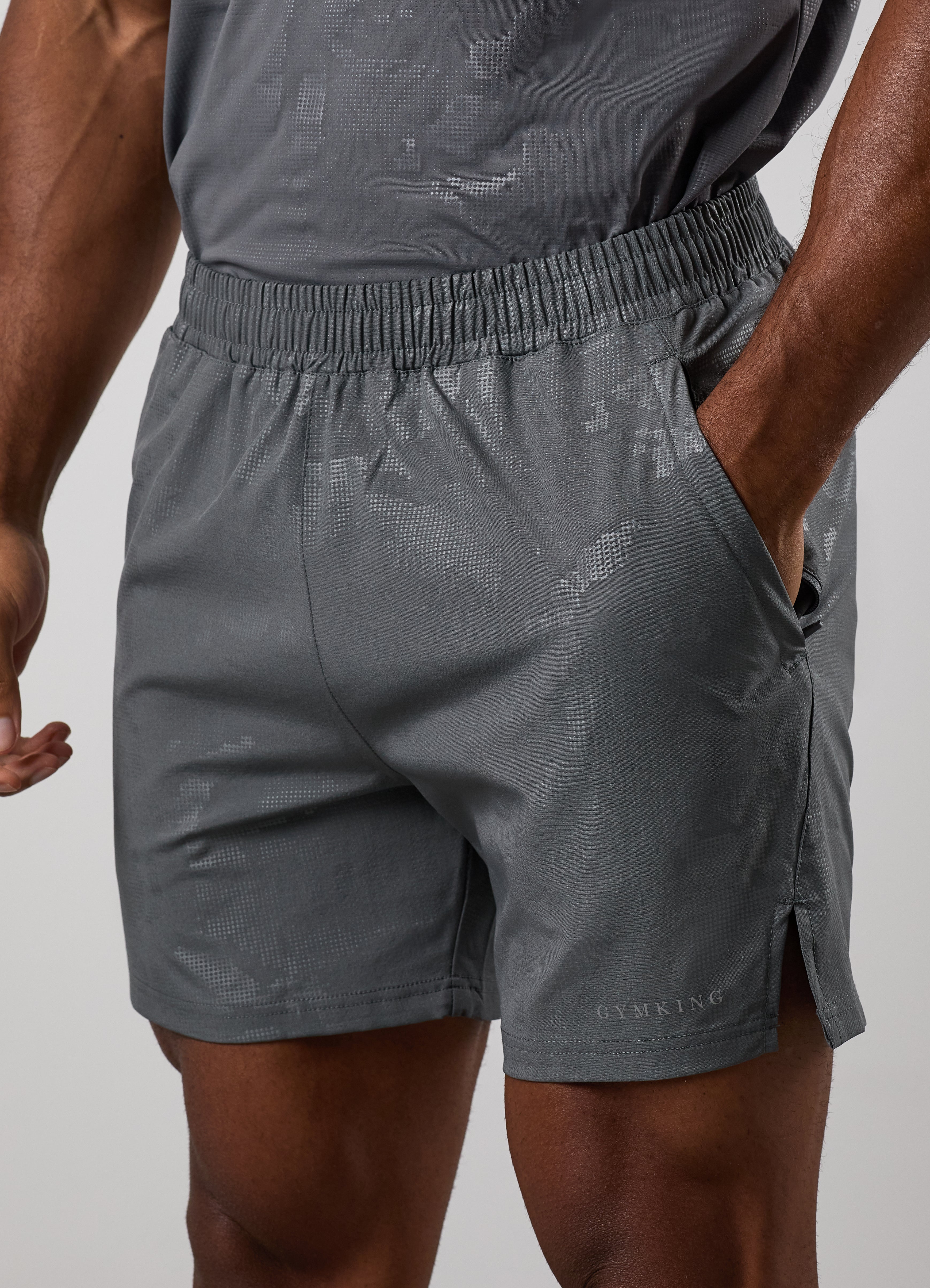 Gym King Debossed Camo Short - Gunmetal Grey