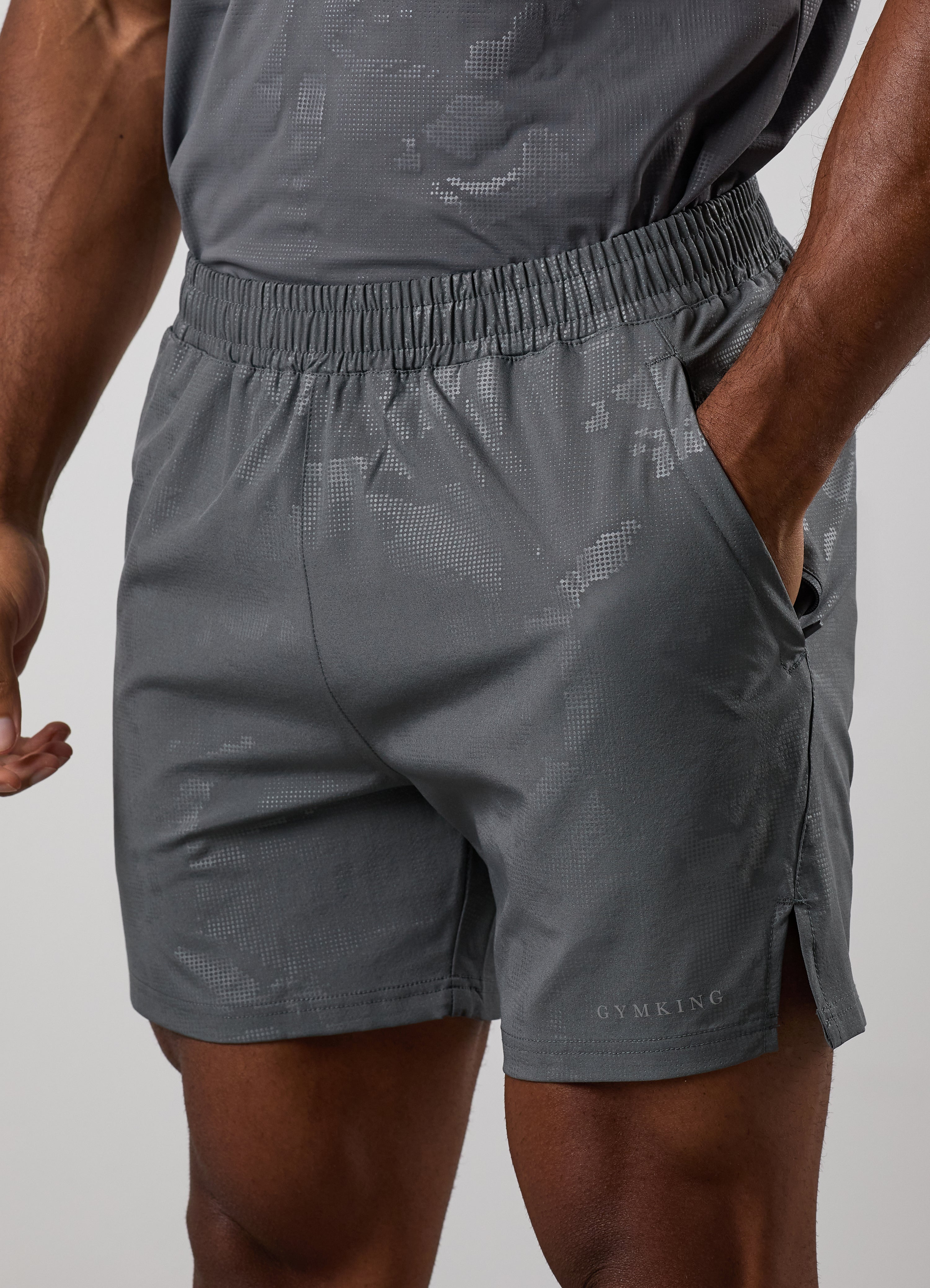 Gym King Debossed Camo Short - Gunmetal Grey