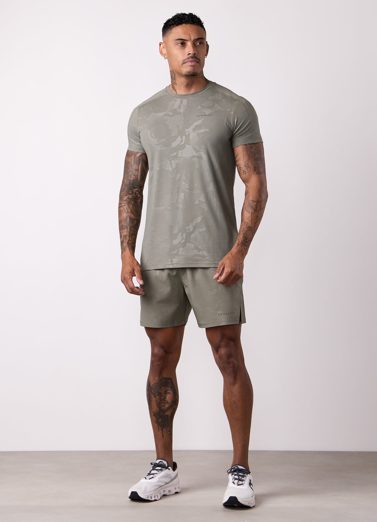 Gym King Debossed Camo Tee - Olive