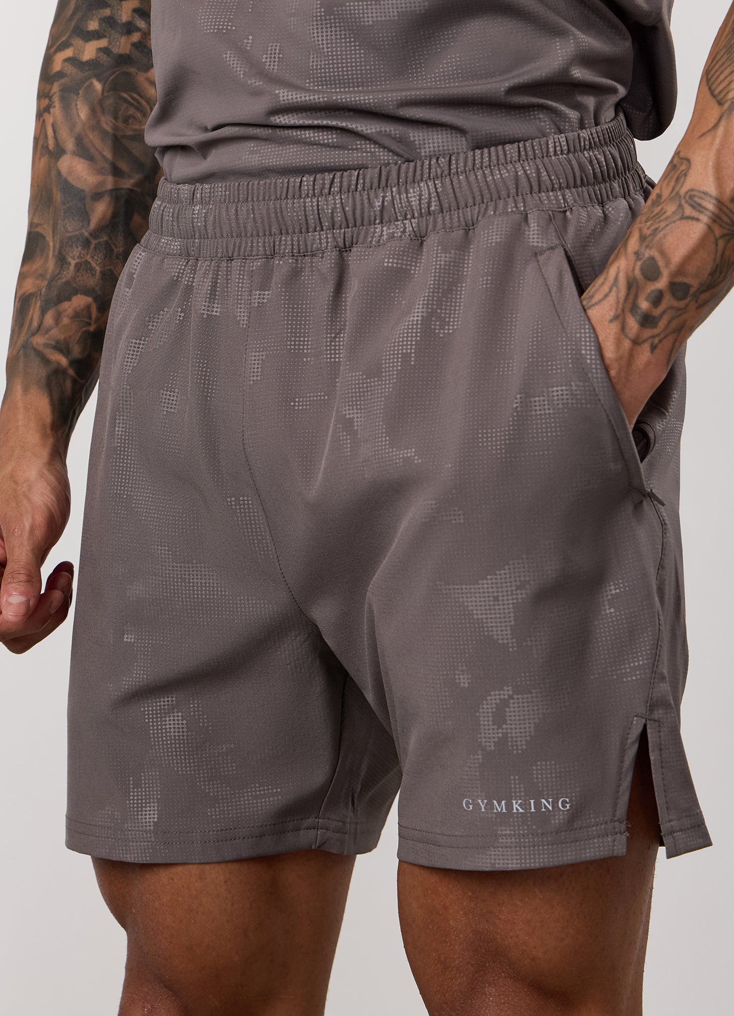 Gym King Debossed Camo Short - Rustic Taupe