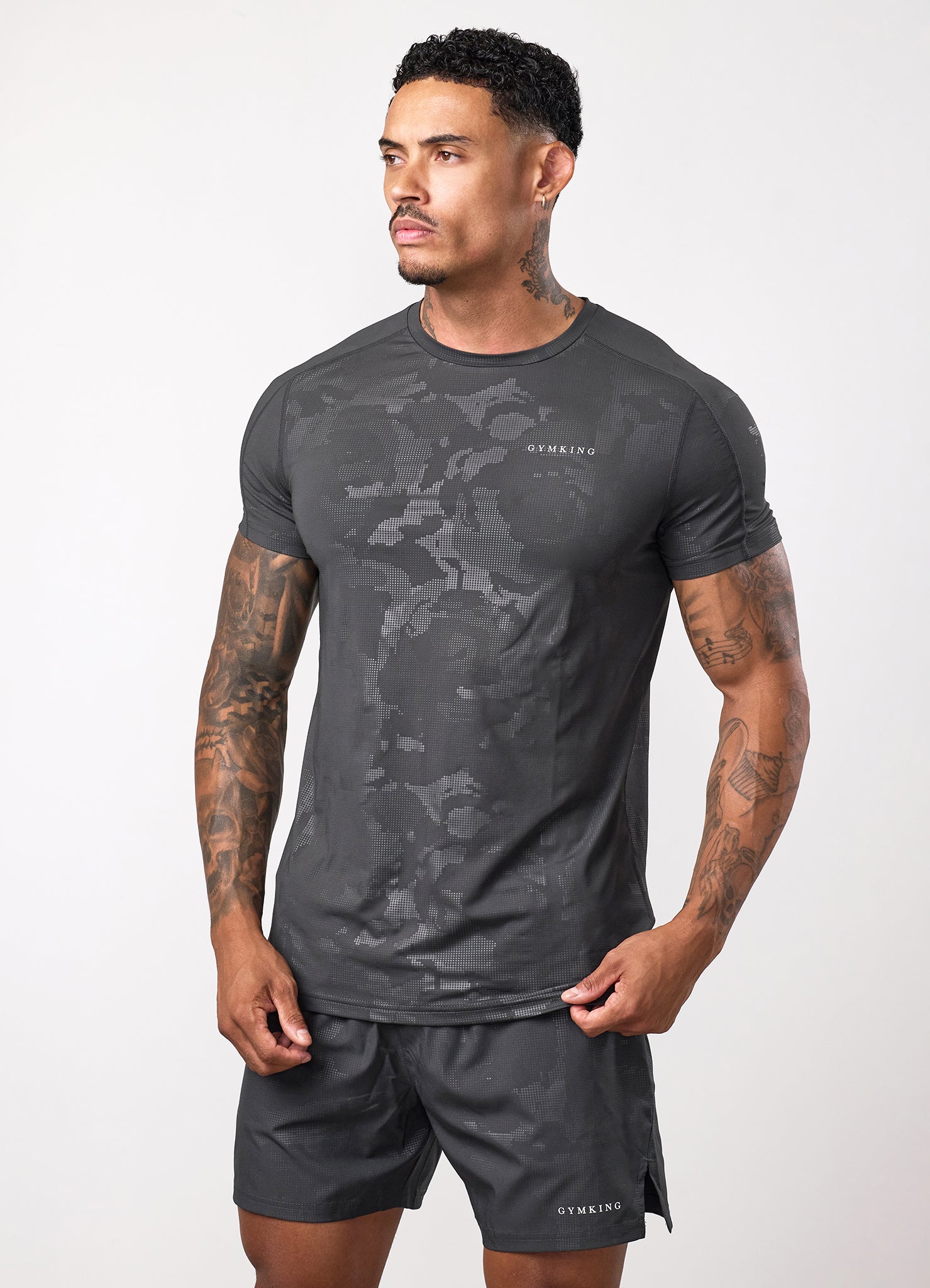 Gym King Debossed Camo T-Shirt - Dark Pewter
