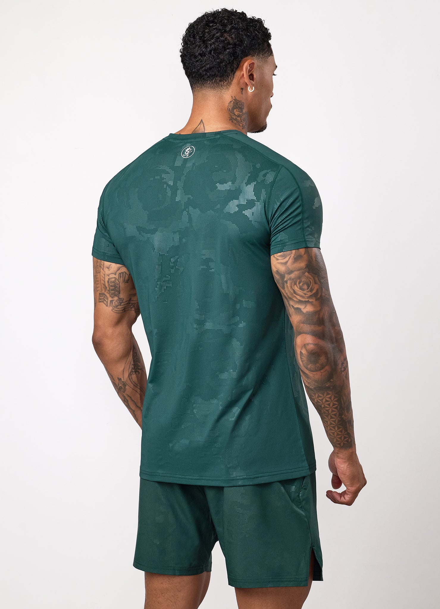 Gym King Debossed Camo T-Shirt - Deep Forest Green