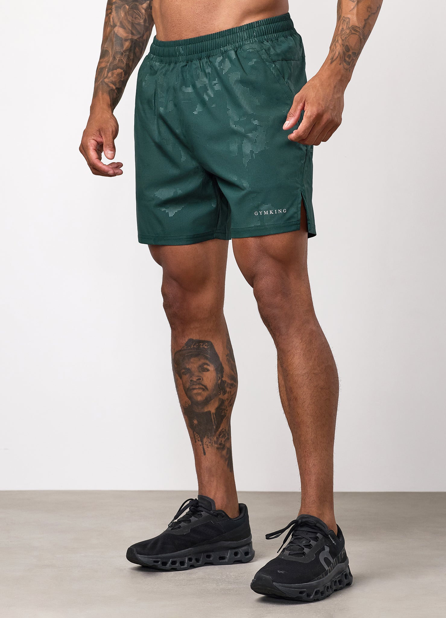 Gym King Debossed Camo Short 5" - Deep Forest Green