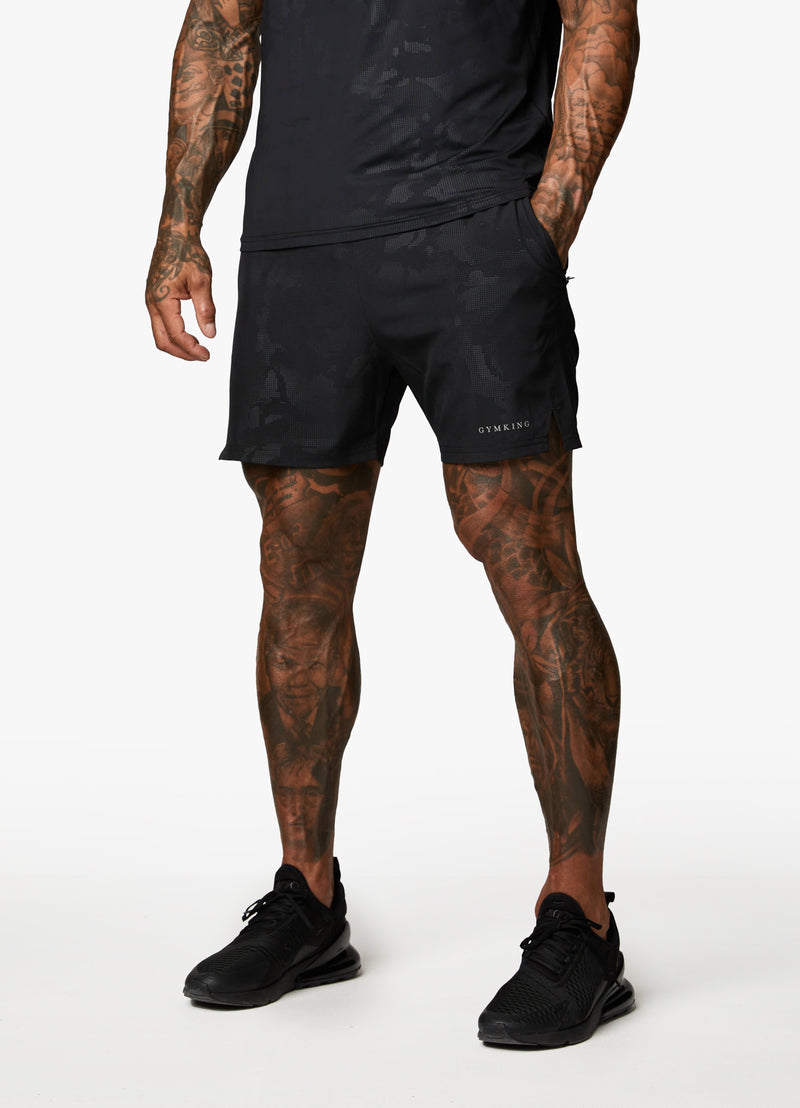 Gym King Debossed Camo Short 5" - Black