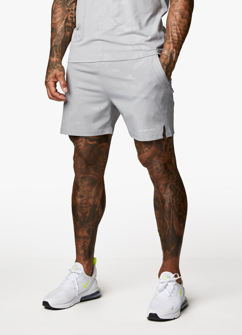 Gym King Debossed Camo Short 5" - Cloudy Grey