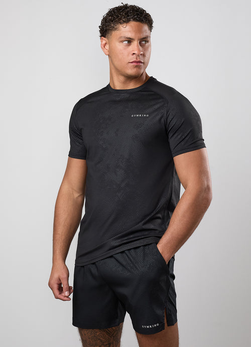 Gym King T-shirt met ingeperste pixels - Zwart