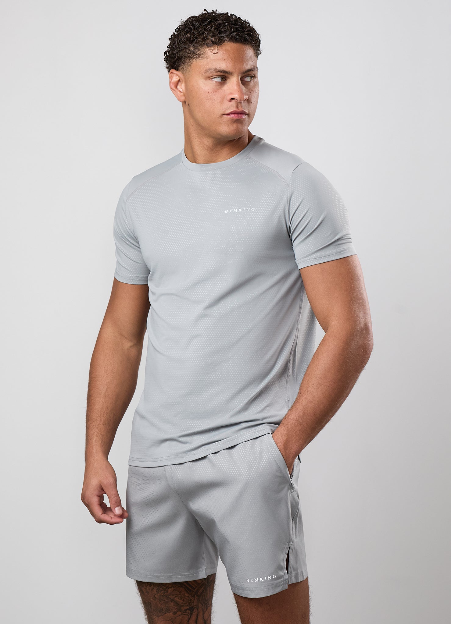 Gym King Debossed Pixel T-Shirt - Urban Grey