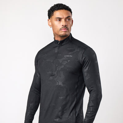 Gym King Debossed Camo 1/4 Zip Funnel - Black
